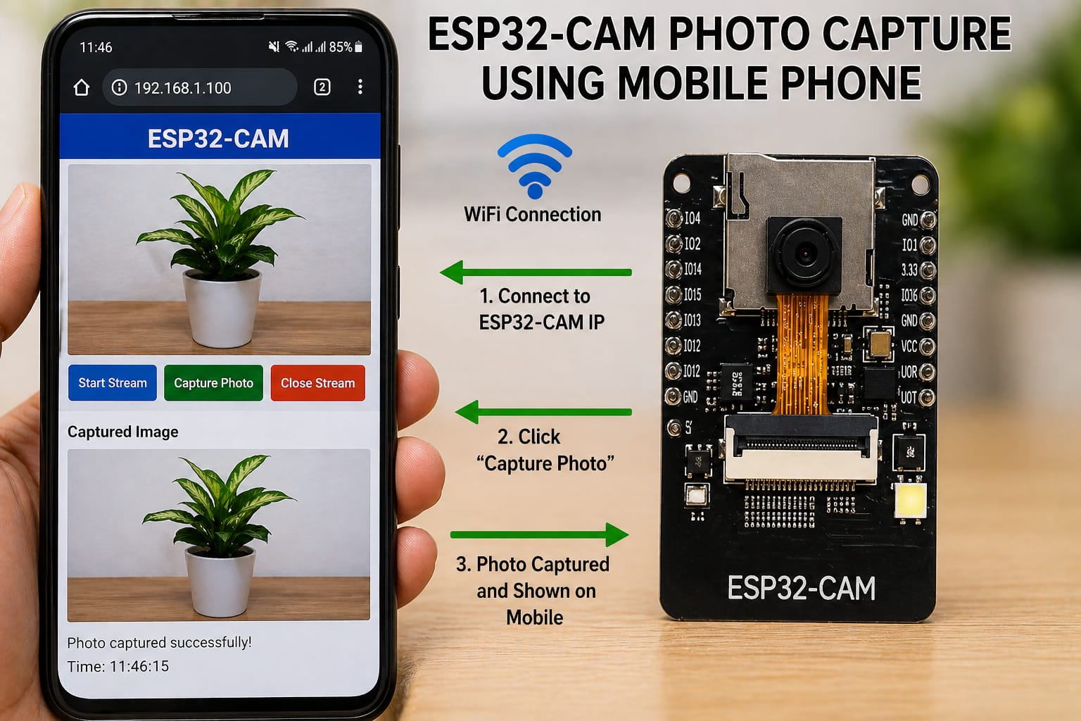 ESP32 remote photo capture using mobile phone